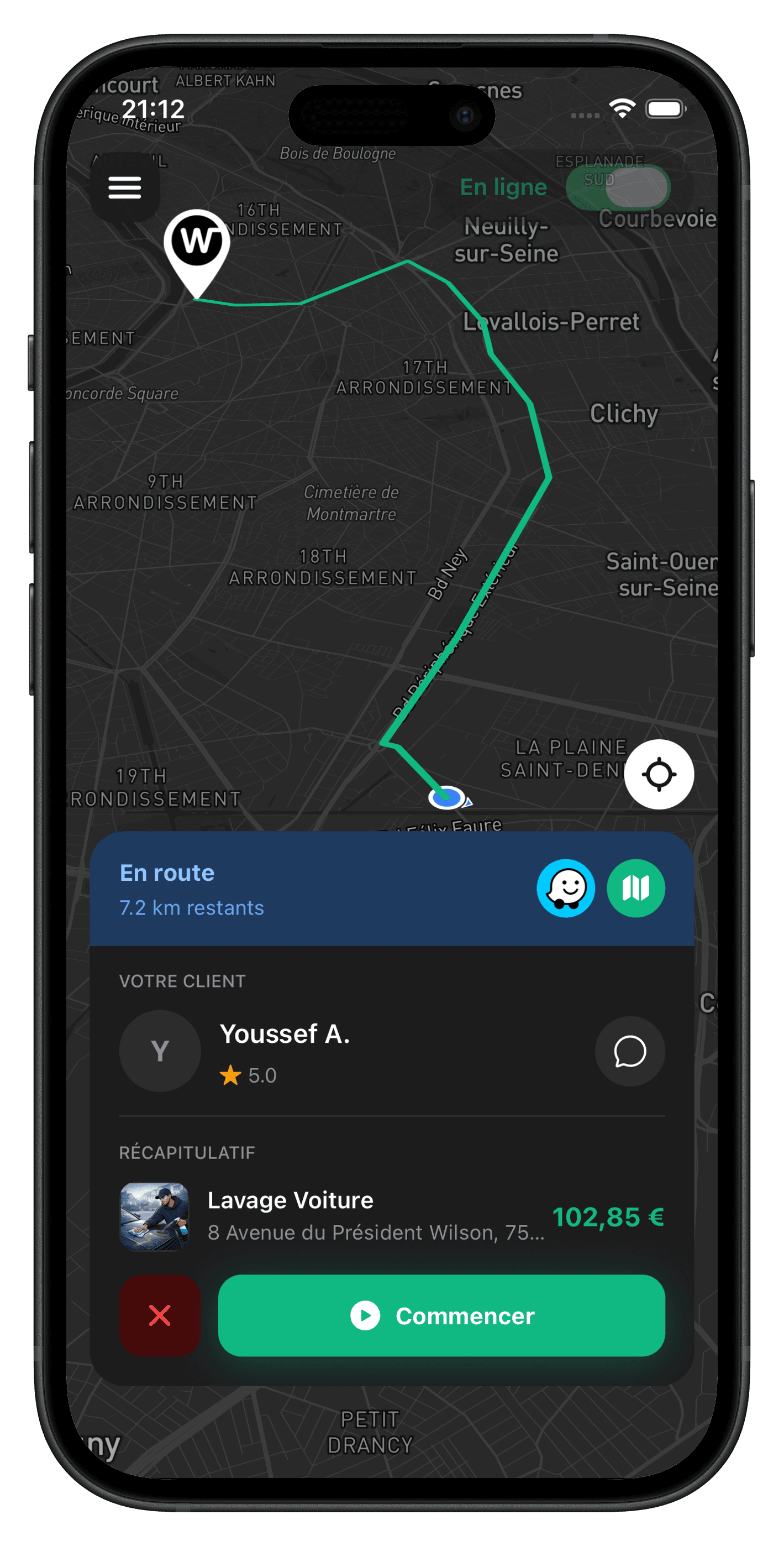 App Woosher — mission en route